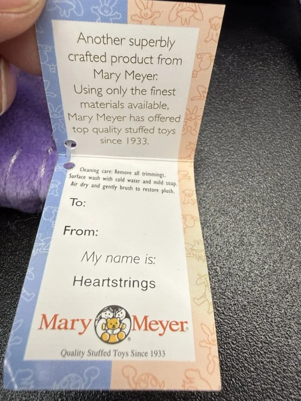 Vintage Rare Mary Meyer Heartstrings Stuffed Zipper Purple Dog Plush With Tags